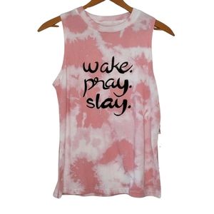 NWT Wake Pray Slay Cute Sleeveless Pink Tie-Dye